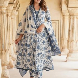 Women's Printed Anarkali Kurta With Palazzo & Dupatta Set