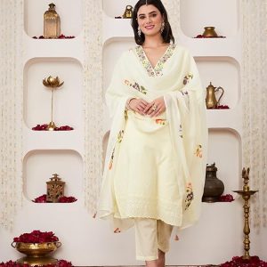 Myx Women's Embroidered Cotton Kurta Pant Set with Dupatta