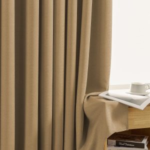 LINENWALAS 100% True Blackout Curtains 5 Feet Long 1 Panel, Embossed Herringbone Design, Complete Light Blocking, Thermal Insulated & Noise Reducing Room Darkening Curtains for Window (Khakhi)
